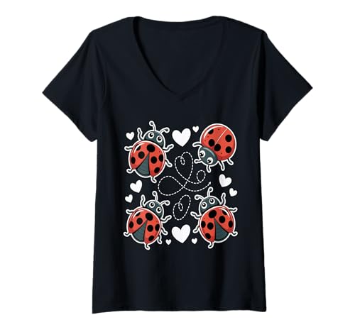 Damen Ladybugs Nature Lover Insektenfächer Entomophile Adorabl Ladybug T-Shirt mit V-Ausschnitt Damen Ladybugs Nature Lover Insektenfächer Entomophile Adorabl Ladybug T-Shirt mit V-Ausschnitt von Ladybug Lover