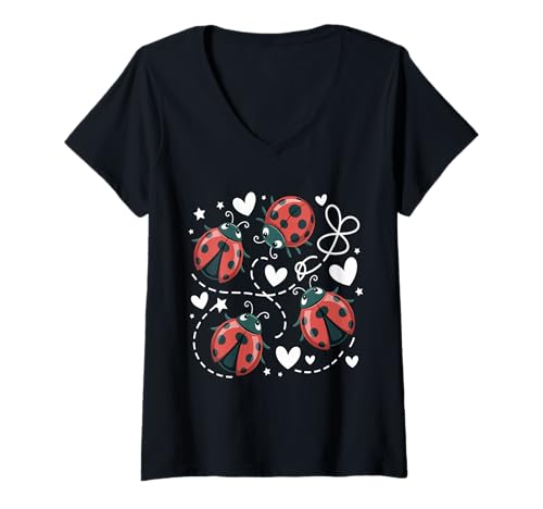 Damen Ladybugs Nature Lover Insektenfächer Entomophile Adorabl Ladybug T-Shirt mit V-Ausschnitt von Ladybug Lover