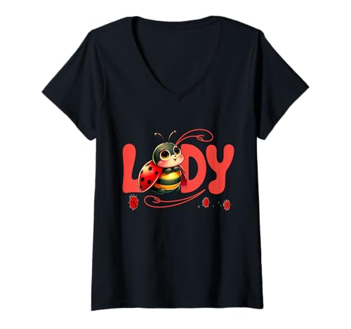 Damen Ladybugs Nature Lover Insektenfächer Entomophile Adorabl Ladybug T-Shirt mit V-Ausschnitt von Ladybug Lover
