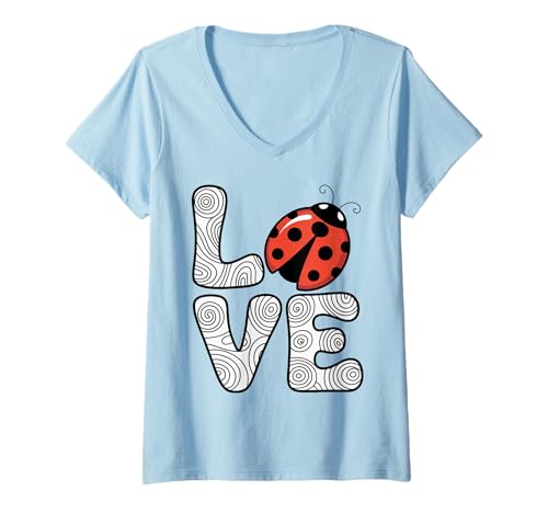 Damen Ladybugs Nature Lover Insektenfächer Entomophile Adorabl Ladybug T-Shirt mit V-Ausschnitt von Ladybug Lover
