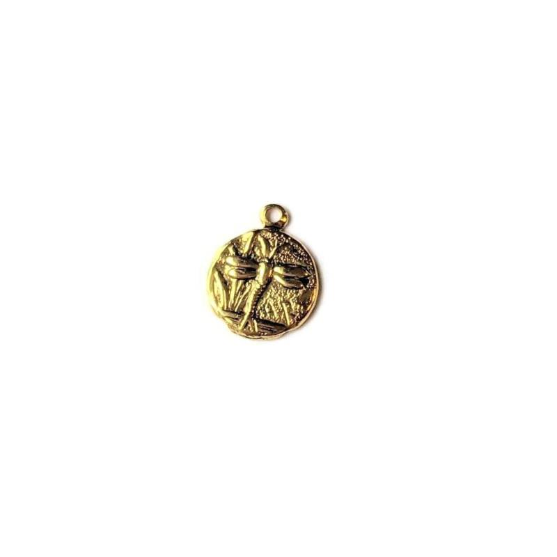 Kleiner Goldener Libellen-Scheibenanhänger von LadybugfeetDesigns