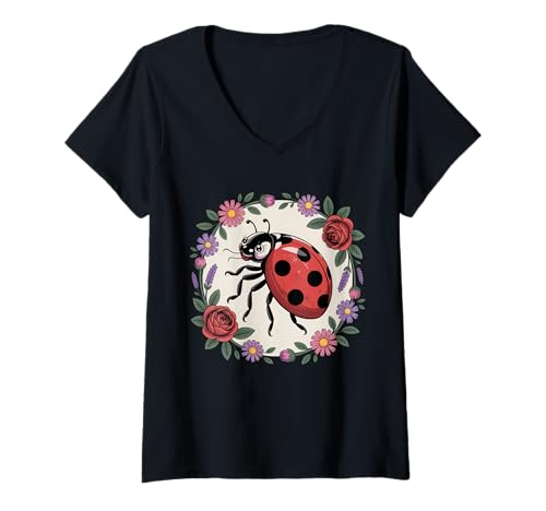 Damen Entzückende Marienkäfer Insectology Entomophile Käfer Sammler T-Shirt mit V-Ausschnitt Damen Entzückende Marienkäfer Insectology Entomophile Käfer Sammler T-Shirt mit V-Ausschnitt von Ladybugs Art For Boy Girl Kid