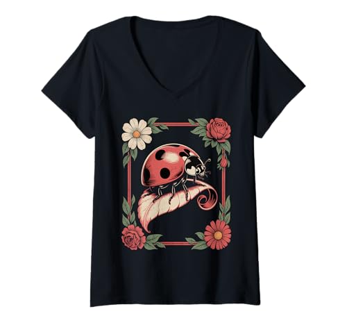 Damen Entzückende Marienkäfer Insectology Entomophile Käfer Sammler T-Shirt mit V-Ausschnitt Damen Entzückende Marienkäfer Insectology Entomophile Käfer Sammler T-Shirt mit V-Ausschnitt von Ladybugs Art For Boy Girl Kid