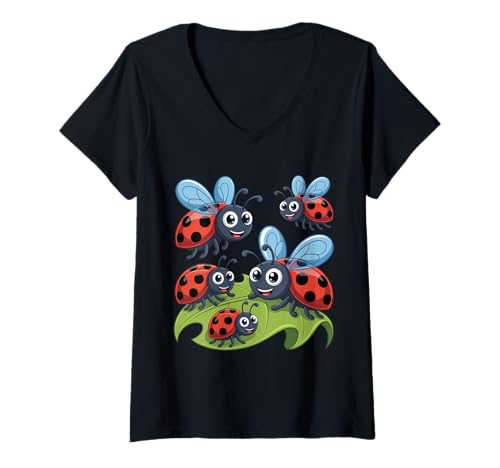 Damen Entzückende Marienkäfer Insectology Entomophile Käfer Sammler T-Shirt mit V-Ausschnitt Damen Entzückende Marienkäfer Insectology Entomophile Käfer Sammler T-Shirt mit V-Ausschnitt von Ladybugs Art For Boy Girl Kid