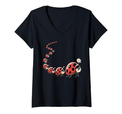 Damen Entzückende Marienkäfer Insectology Entomophile Käfer Sammler T-Shirt mit V-Ausschnitt Damen Entzückende Marienkäfer Insectology Entomophile Käfer Sammler T-Shirt mit V-Ausschnitt von Ladybugs Art For Boy Girl Kid