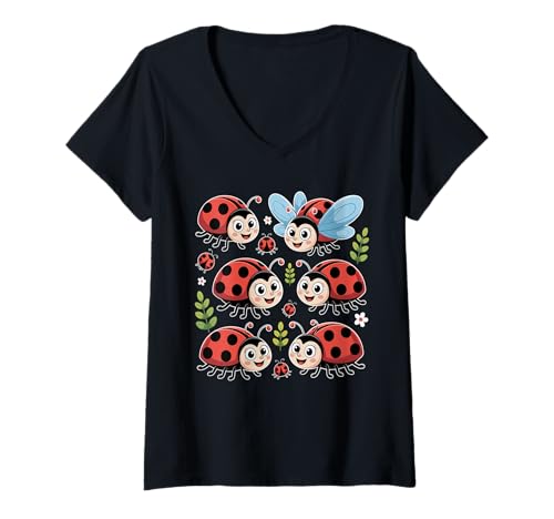 Damen Entzückende Marienkäfer Insectology Entomophile Käfer Sammler T-Shirt mit V-Ausschnitt Damen Entzückende Marienkäfer Insectology Entomophile Käfer Sammler T-Shirt mit V-Ausschnitt von Ladybugs Art For Boy Girl Kid