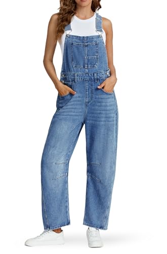 Ladyful Damen Denim Overall Casual Straight Wide Leg Bib Jeans Overall Verstellbare Träger Denim Strampler Stretch Jumpsuits, Blau dunkel, Medium von Ladyful
