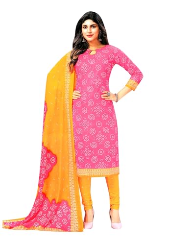 line Damen Ethno Traditionell Bedruckt Reine Baumwolle Salwar Kameez Anzug Kleid Indianer Gebrauchsfertig, Rosa (30), 42 von Ladyline