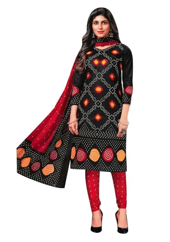 line Damen Ethno Traditionell Bedruckt Reine Baumwolle Salwar Kameez Anzug Kleid Indianer Gebrauchsfertig, Schwarz-2 (30), 46 von Ladyline