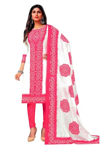 line Damen Ethno Traditionell Bedruckt Reine Baumwolle Salwar Kameez Anzug Kleid Indianer Gebrauchsfertig, Weiß (30), 42 von Ladyline