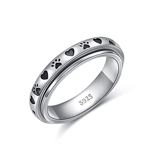 Ladytree Spinner Fidget Ring S925 Sterling Silber Angst Angst Band Fidget Stress Relieving Langeweile ADHS Autismus Ringe für Frauen Männer, Silber, Kein Edelstein von Ladytree