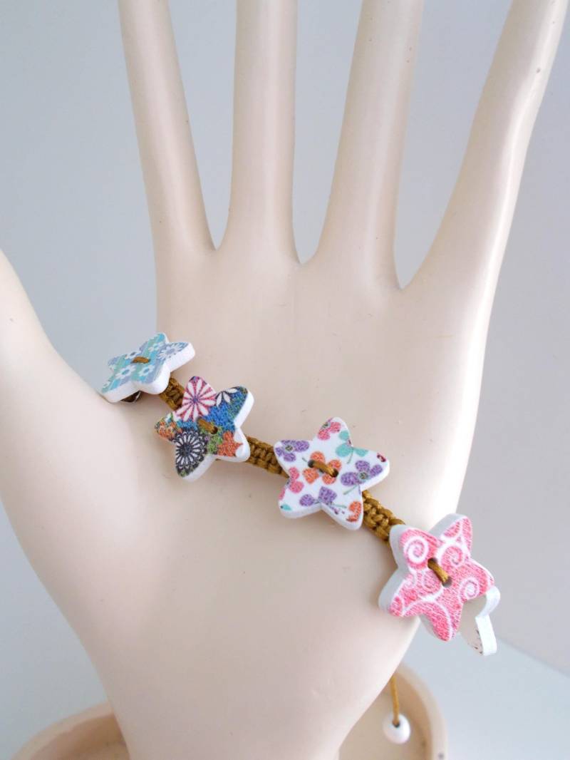 Armband Und/Oder Ring Sterne in Mehrfarbigem Floralem Holzfaden Der Farbe Ihrer Wahl von Ladyvalimagine