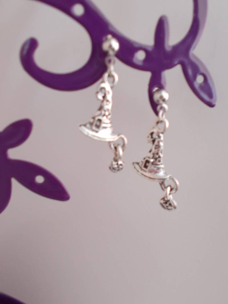 Ohrringe Halloween Hut Und Kleiner Silberner Metallkürbis von Ladyvalimagine