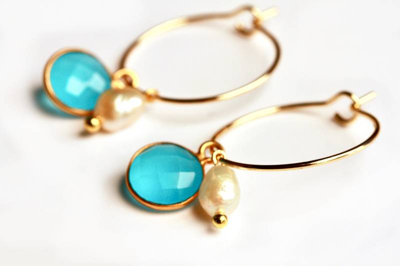 Creole Chalzedon Süßwasserperle Vergoldet Als Edle Perlen Ohrringe Das Perfekte Geschenk Für Sie Brautschmuck Oder Zum Geburtstag von Ladyville