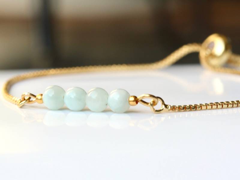 Geburtsstein Armband Chalcedon Edelsteine März Mit Schiebeperle Als Persönliches Geschenk Für Sie Individuell Handgefertigt von Ladyville