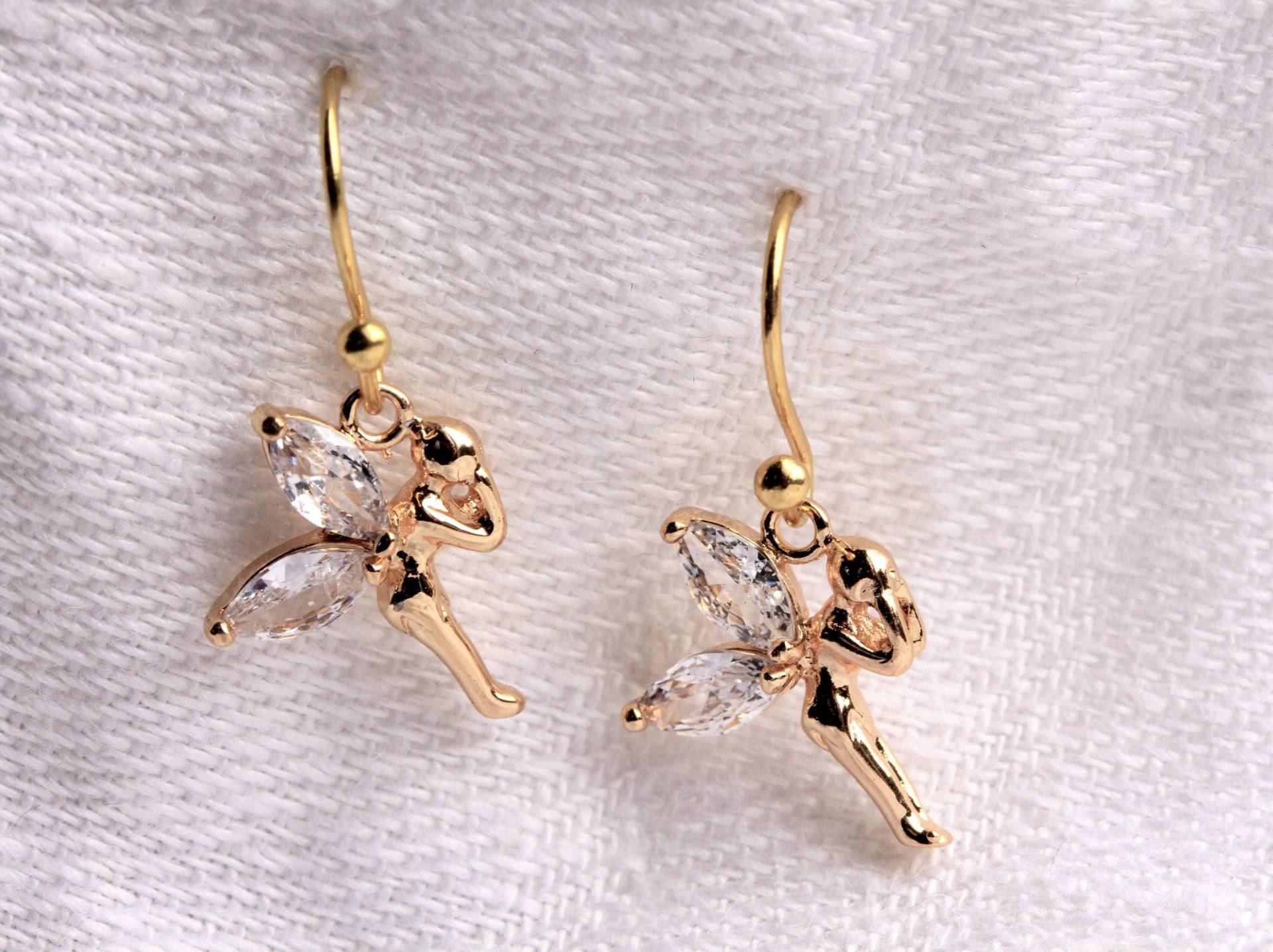 Goldene Engel Ohrringe - Winterlicher Ohrschmuck Glitzernd Mit Zirkonia von Ladyville