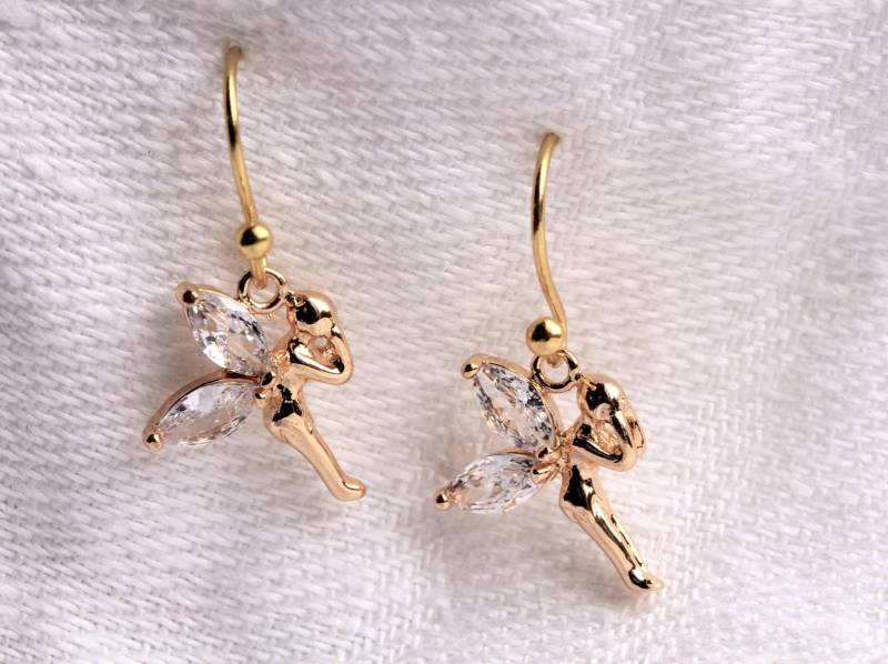 Goldene Engel Ohrringe - Winterlicher Ohrschmuck Glitzernd Mit Zirkonia von Ladyville