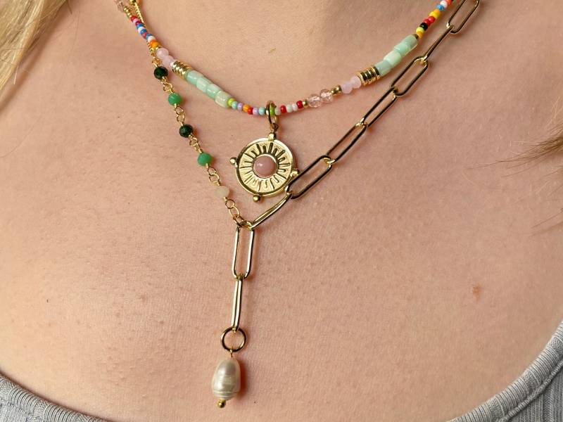 Lariatkette Süßwasserperlen Kette Echt Vergoldete Y-Kette Mit Blauen Und Grünen Perlen von Ladyville