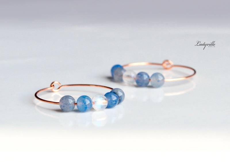 Ohrringe Creole Perlen Aquamarin Aventurin Rosegold Edelstein Geburtsstein März Minimalistisch Geschenk Für Sie Frauen Schwester Freundin von Ladyville