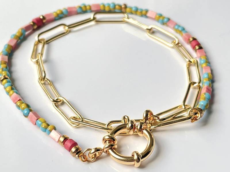 Perlenkette Paperclipkette Halskette Perlen Sommerkette Strandhalskette Echt Vergoldet Als Geschenk Für Sie Freundin Mutter Schwester von Ladyville