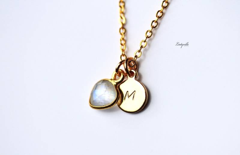 Personalisierte Kette Geburtsstein/Personalisiertes Geschenk Für Sie Edelstein Initial Granat Amethyst von Ladyville