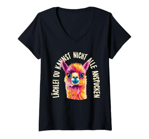 Damen Lächle Du Kannst Sie Nicht Alle Anspucken Lama Alpaka T-Shirt mit V-Ausschnitt Damen Lächle Du Kannst Sie Nicht Alle Anspucken Lama Alpaka T-Shirt mit V-Ausschnitt von Lächle Lama Spruch Lustig Süß Sarkastisch Geschenk