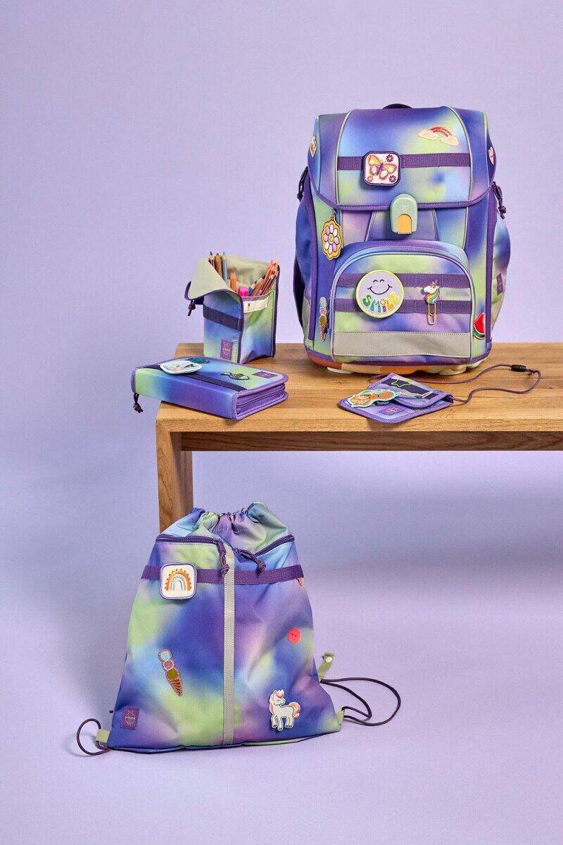 Lässig - Lässig Boxy - Unique Gradient Lila Grün Set 7-teilig Schulranzen von Lässig
