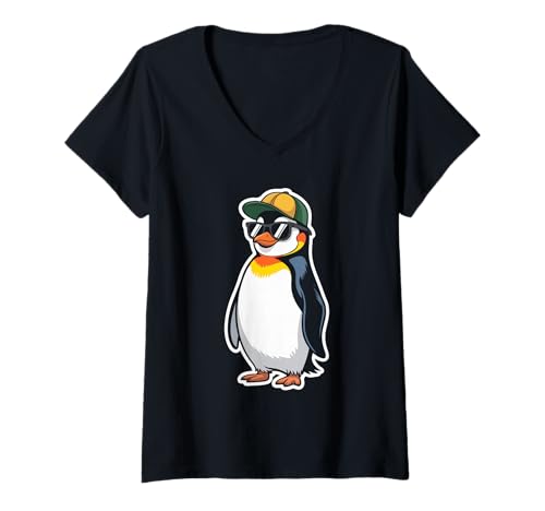 Damen Cooler Pinguin Mit Sonnenbrille Lässig T-Shirt mit V-Ausschnitt Damen Cooler Pinguin Mit Sonnenbrille Lässig T-Shirt mit V-Ausschnitt von Lässiger Pinguin Sonnenbrille Retro