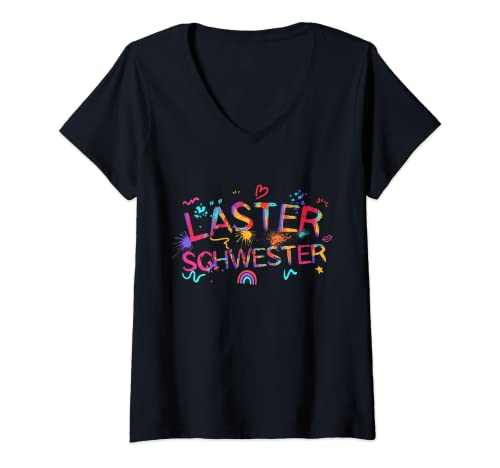 Damen Lästerschwester Beste Freundin Geschwister T-Shirt mit V-Ausschnitt von Läster Schwester BFFS Sarkastisch Wasserfarbe