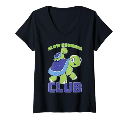 Damen Slow Runners Club ||- T-Shirt mit V-Ausschnitt Damen Slow Runners Club ||- T-Shirt mit V-Ausschnitt von Läufer Bekleidung