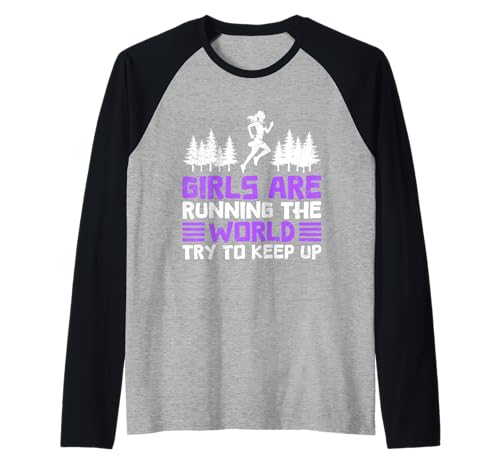 Läuferin GIRLS RUNNING THE WORLD KEEP UP Lustig Laufen Raglan von Läuferin Geschenk Joggen Shirt Laufen Frauen