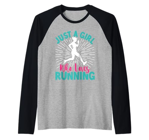 Läuferin JUST A GIRL WHO LOVES RUNNING Lustig Marathon Raglan von Läuferin Geschenk Joggen Shirt Laufen Frauen