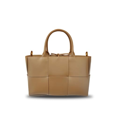 Elegante Handtasche aus Rindsleder, handgewebt, große Schultertasche für Pendler, Caramel, Casual von Laeuokie