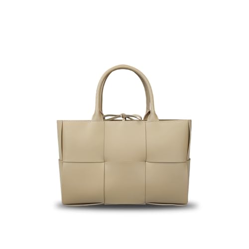 Elegante Handtasche aus Rindsleder, handgewebt, große Schultertasche für Pendler, Milchtee Aprikose, Casual Elegante Handtasche aus Rindsleder, handgewebt, große Schultertasche für Pendler, Milchtee Aprikose, Casual von Laeuokie