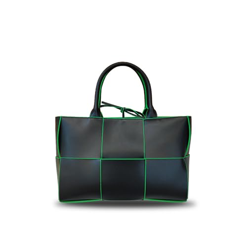 Elegante Handtasche aus Rindsleder, handgewebt, große Schultertasche für Pendler, Schwarz-Grün Elegante Handtasche aus Rindsleder, handgewebt, große Schultertasche für Pendler, Schwarz-Grün von Laeuokie