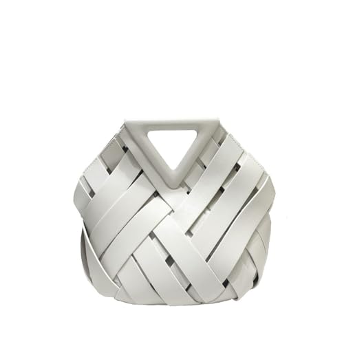 Gewebte Tote Handtasche für Frauen - Stilvolle umgekehrte Dreieck-Hohle Crossbody und Umhängetasche, Weiß Gewebte Tote Handtasche für Frauen - Stilvolle umgekehrte Dreieck-Hohle Crossbody und Umhängetasche, Weiß von Laeuokie