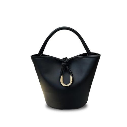 Laeuokie Gewebte Eimertasche aus echtem Leder für Damen mit Knotenverschluss – vielseitige Hand-, Schulter- und Crossbody-Tasche, Einfarbiges Gewebe, schwarz, 9.45" L x4.72" W x 7.09" H, Gewebt Laeuokie Gewebte Eimertasche aus echtem Leder für Damen mit Knotenverschluss – vielseitige Hand-, Schulter- und Crossbody-Tasche, Einfarbiges Gewebe, schwarz, 9.45" L x4.72" W x 7.09" H, Gewebt von Laeuokie