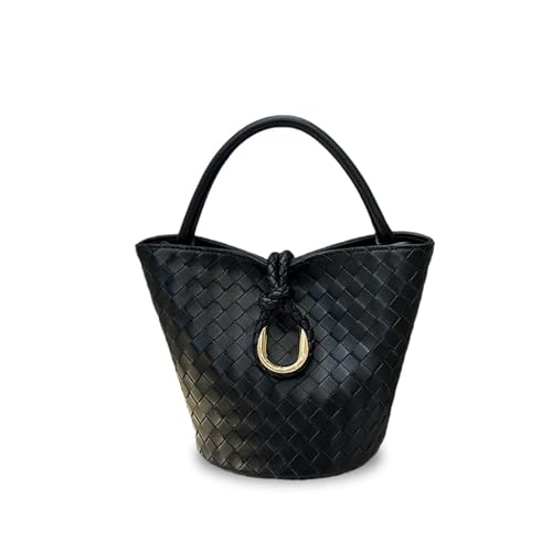 Laeuokie Gewebte Eimertasche aus echtem Leder für Damen mit Knotenverschluss – vielseitige Hand-, Schulter- und Crossbody-Tasche, Gewebt, Schwarz, 9.45" L x4.72" W x 7.09" H Laeuokie Gewebte Eimertasche aus echtem Leder für Damen mit Knotenverschluss – vielseitige Hand-, Schulter- und Crossbody-Tasche, Gewebt, Schwarz, 9.45" L x4.72" W x 7.09" H von Laeuokie