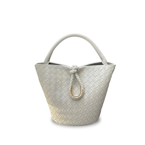 Laeuokie Gewebte Eimertasche aus echtem Leder für Damen mit Knotenverschluss – vielseitige Hand-, Schulter- und Crossbody-Tasche, Gewebt, weiß, 9.45" L x4.72" W x 7.09" H Laeuokie Gewebte Eimertasche aus echtem Leder für Damen mit Knotenverschluss – vielseitige Hand-, Schulter- und Crossbody-Tasche, Gewebt, weiß, 9.45" L x4.72" W x 7.09" H von Laeuokie