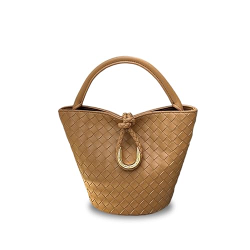 Laeuokie Gewebte Eimertasche aus echtem Leder für Damen mit Knotenverschluss – vielseitige Hand-, Schulter- und Crossbody-Tasche, Gewebtes Karamell, 9.45" L x4.72" W x 7.09" H Laeuokie Gewebte Eimertasche aus echtem Leder für Damen mit Knotenverschluss – vielseitige Hand-, Schulter- und Crossbody-Tasche, Gewebtes Karamell, 9.45" L x4.72" W x 7.09" H von Laeuokie