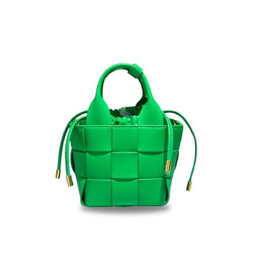 Schicke gewebte Leder-Eimertasche mit Kordelzug – Tragetasche, Schultertasche, Geldbörse und Crossbody-Tasche, Papageiengrün Schicke gewebte Leder-Eimertasche mit Kordelzug – Tragetasche, Schultertasche, Geldbörse und Crossbody-Tasche, Papageiengrün von Laeuokie
