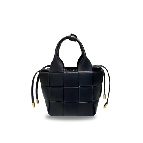 Schicke gewebte Leder-Eimertasche mit Kordelzug – Tragetasche, Schultertasche, Geldbörse und Crossbody-Tasche, Schwarz Schicke gewebte Leder-Eimertasche mit Kordelzug – Tragetasche, Schultertasche, Geldbörse und Crossbody-Tasche, Schwarz von Laeuokie