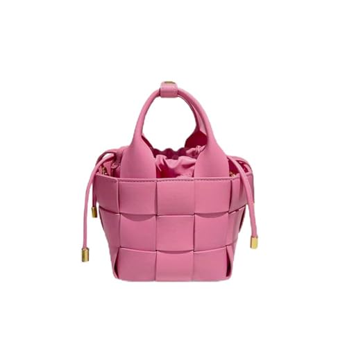 Schicke gewebte Leder-Eimertasche mit Kordelzug – Tragetasche, Schultertasche, Geldbörse und Crossbody-Tasche (Rosa) von Laeuokie