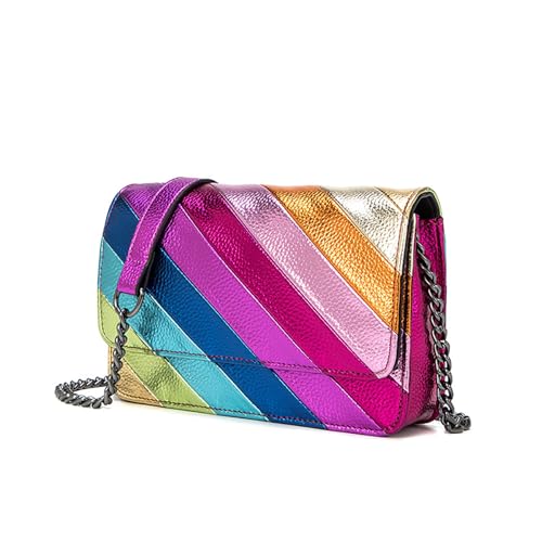 Umhängetasche für Damen, Regenbogenstreifen, Handtasche – Kontrastfarbene Nähte, PU-Leder mit Kettenriemen, Mehrfarbig 1# Umhängetasche für Damen, Regenbogenstreifen, Handtasche – Kontrastfarbene Nähte, PU-Leder mit Kettenriemen, Mehrfarbig 1# von Laeuokie