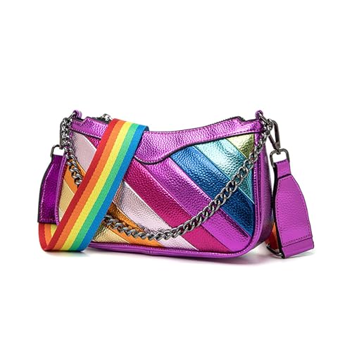 Umhängetasche für Damen, Regenbogenstreifen, Handtasche – Kontrastfarbene Nähte, PU-Leder mit Kettenriemen, Mehrfarbig 3# Umhängetasche für Damen, Regenbogenstreifen, Handtasche – Kontrastfarbene Nähte, PU-Leder mit Kettenriemen, Mehrfarbig 3# von Laeuokie