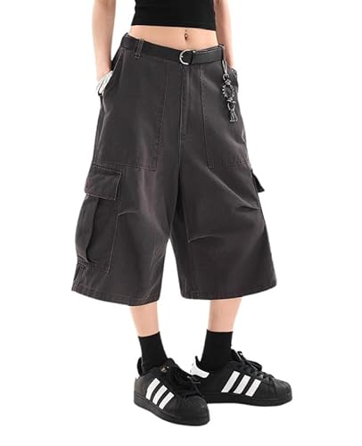 Lafaguw Kurze Hose für Damen und Herren, hohe Taille, weites Bein, Baggy-Jorts, Y2K, lässige Cargo-Shorts, Grunge-Sommerkleidung., Schwarz2, L Kurze Lafaguw Kurze Hose für Damen und Herren, hohe Taille, weites Bein, Baggy-Jorts, Y2K, lässige Cargo-Shorts, Grunge-Sommerkleidung., Schwarz2, L Kurze von Lafaguw