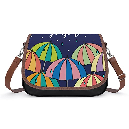 Bedruckte Umhängetasche Leder Schultertasche Damen Designer Schulranzen Handtasche für Casual Reisen Schule Monsun-Regenschirm von LafalPer