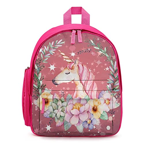 Einfache Schulrucksack Mädchen Kleine Kinderrucksack Bedruckte Schultasche mit Breiten Schultergurten Einhorn-Stern-Blume von LafalPer