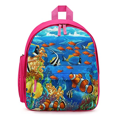 Mode Rucksack für Mädchen Jungen Kleine Kinderrucksack Leichte Schulrucksack Einfache Schultasche Bunte Fische des Meeresbodens von LafalPer