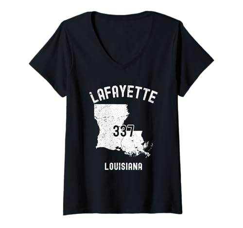 Damen Lafayette Louisiana LA 337 Sportlicher Vintage-Stil T-Shirt mit V-Ausschnitt von Lafayette Louisiana 337 Athletic Style